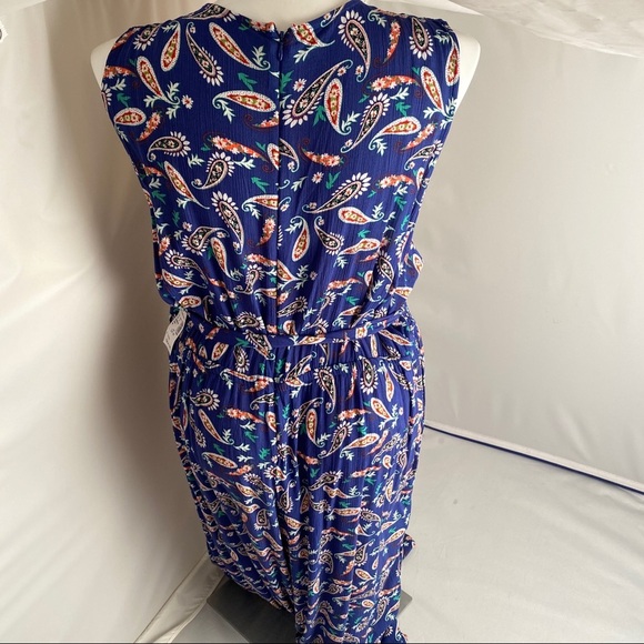 Westport blue and coral faux wrap jumpsuit with tie belt - Picture 3 of 7